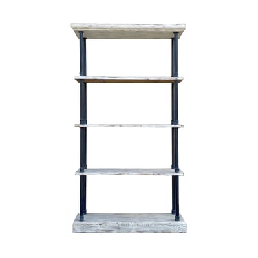 Iron Bars Wash White Wood Shelves Industrial Bookcase Display Cabinet cs7320E 