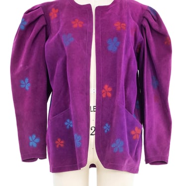 Jean Muir Floral Printed Purple Suede Jacket