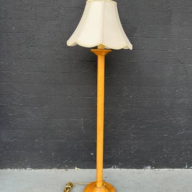 Oak 1980s Floor Lamp with Scalloped Shade