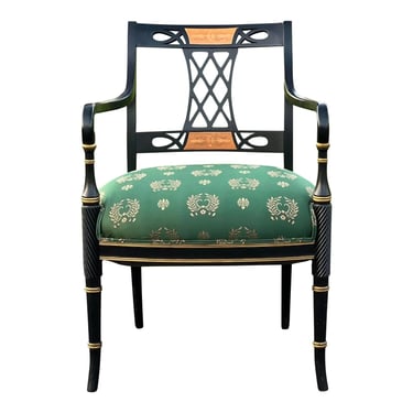 Hollywood Regency Faux Bamboo Inlaid Armchair 