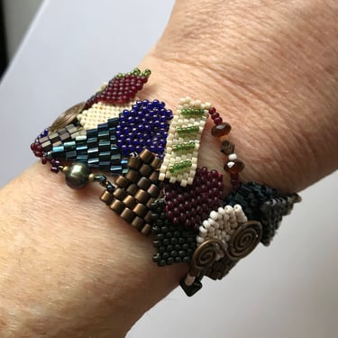 Artisan Beaded Woven Bracelet Copper Wire Multi Colors Dimensional 