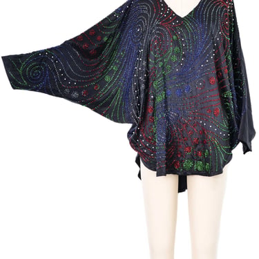 Black Sequin Embellished Batwing Silk Top