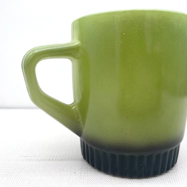 Vintage Anchor Hocking Fire King Ware Milk Glass Two Tone Avocado Green, Black Stackable Coffee Tea Mug | Made in USA 