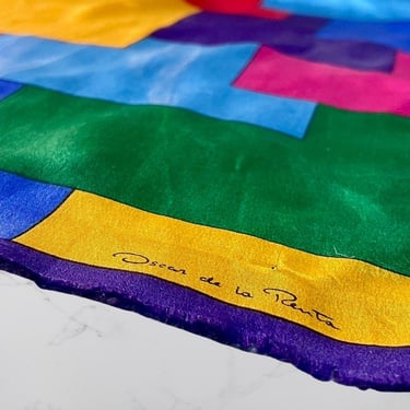 Vintage Oscar de la Renta Silk Scarf - 80s Color Block - Jewel Tones - 25.5