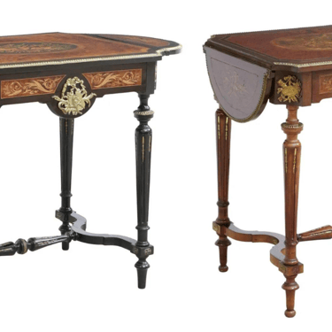 Antique Drop-Side Tables, Near Pair, French Napoleon III, Marquetry, 1800s!!