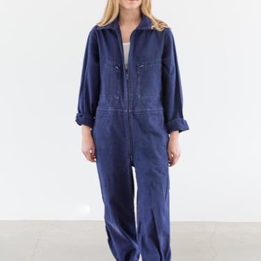 Vintage Navy Blue Jumpsuit | Zipper Herringbone Twill Cotton Coverall Mechanic Suit Boilersuit Onesie | M | COV36 