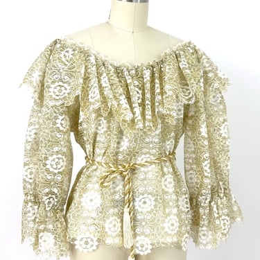 70s Giorgio Beverly Hills Lace Puff Sleeve Blouse