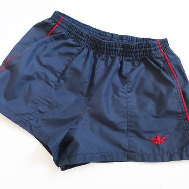 vintage Adidas shorts / running shorts / 1980s Adidas navy and red nylon running soccer shorts Medium 