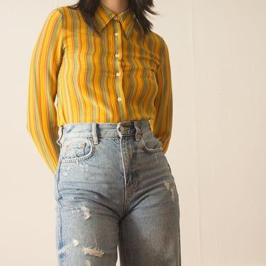 1970s Cacharel Striped Silk Blouse 