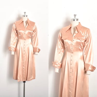 Vintage 1990s Dress / 90s Betsey Johnson Snap Front Shirtdress / Rose Gold ( small S ) 