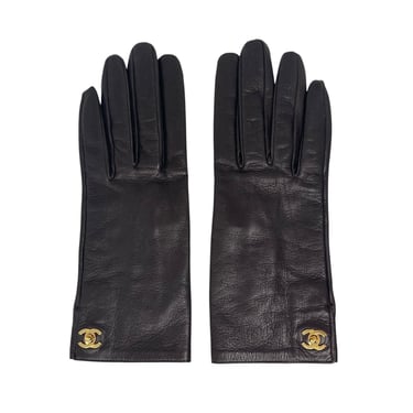 Chanel Brown Turnlock Logo Gloves