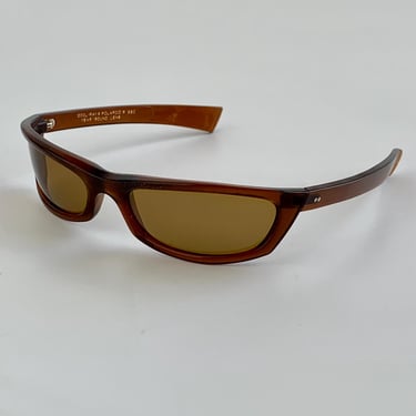 1960's 70's Mod Wrap Around Sunglasses - Tortoise Colored Frame - COOL-RAY POLAROID 220 - Year Round Lens - Original Amber Plastic Lenses 
