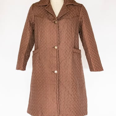 1960s Coat Quilted Brown Jacket S/M 