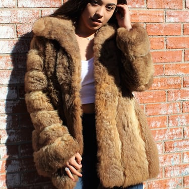 Vintage 1960s Fur Coat, Small Women, shades of brown fur jacket, Joe Brand 