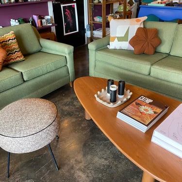 Mid-century Matching Tweed Sofa + Loveseat