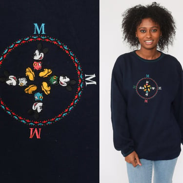 Mickey & Co Sweatshirt Walt Disney Mickey Mouse Sweater 90s Kawaii Disneyland Shirt Navy Blue Cartoon 90s Vintage Retro Medium Large 