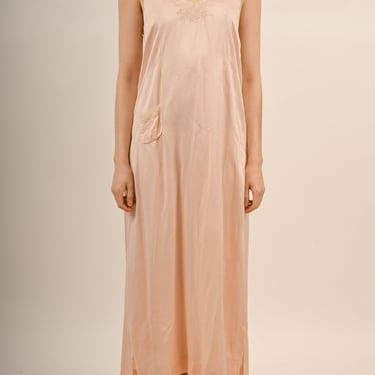 1920s Peach Silk Embroidered Slip Nightgown