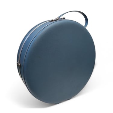 Vintage US Luggage Round Train Case, Toiletries Bag, Retro Pinup Travel Carry On, Overnight Vacation Blue Suitcase 