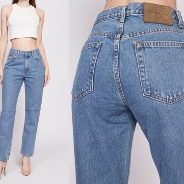 90s Calvin Klein High Waisted Mom Jeans - Small to Petite Medium, 28" | Vintage CK Denim Tapered Leg Jeans 