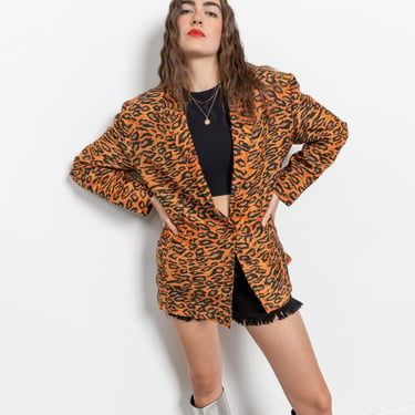 LEOPARD PRINT BLAZER Vintage Oversize Silk Fall Jackets / Medium Large 