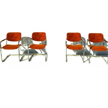 Mid century 1970s chrome dining chairs Orange design institute of America dia attributed to Milo baughman 