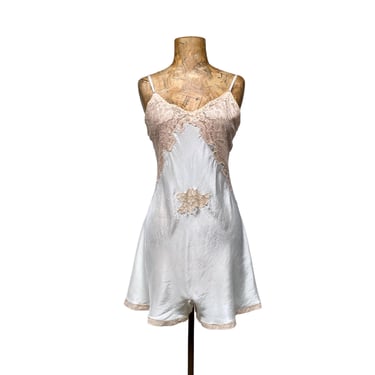 Vintage 1940s Silk and Lace Step-In, Pin-Up Teddy, 40s Boudoir, Post-WW2 Lingerie, VFG 