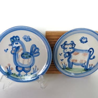 Set of 2 Ma Hadley 6" Baryard Plates, Hadley Pottery Chicken and Cow Side Plates 