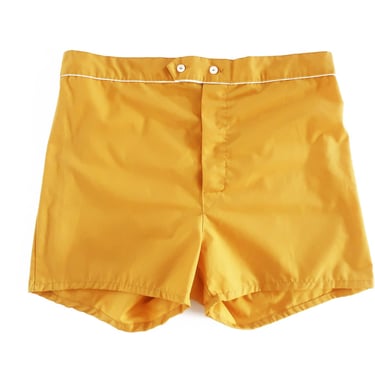 vintage swim shorts / 60s shorts / 1960s mustard yellow elastic waist swim surf board shorts XL 