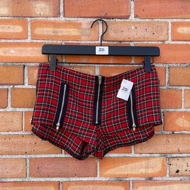 vintage y2k red plaid hot pants shorts / xs extra small 