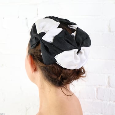 1950s Black White Bows Hat | 50s Black & White Grosgrain Ribbon Fascinator 