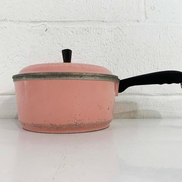 Vintage Club Aluminum Cookware Pink Cast Metal Sauce Pan Pot w/ Lid Mid-Century Kitchen Home Set Prop 1950s 