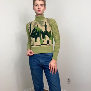 70s Novelty cityscape space dye turtleneck sweater 