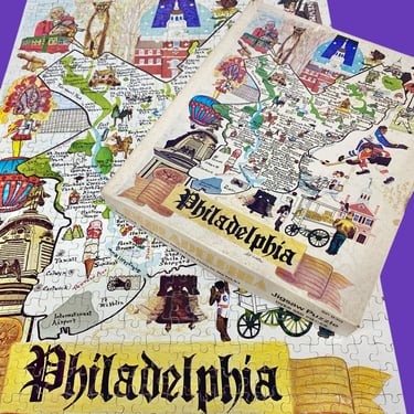 Vintage Philadelphia Jigsaw Puzzle 1970s Retro Size 18x24 Katy Winters + 550 Pieces + COMPLETE + Great American Puzzle Factory + Game Night 