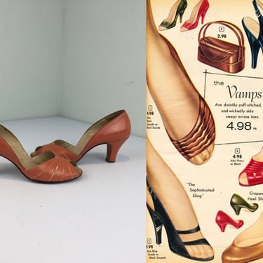 Rustic Moment - Vintage 1940s 1950s Muted Coral Rust Leather Pumps Heels - 6 1/2 