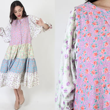 Star Of India Vintage Floral Tent Dress, Loose Fitting Oversized Indian Frock, Vintage Button Up Colorful Summer Sun Outfit 