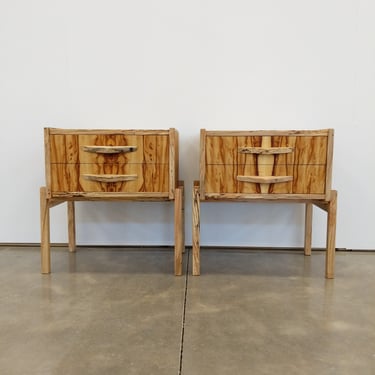 Pair of Contemporary Nightstands in Chechen and Spalted Maple 