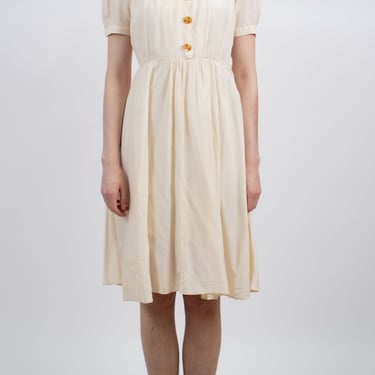 1930s Silk Embroidered Day Dress With the Cutest Plastic Buttons