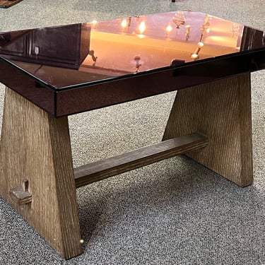 Item #AD21 Mid Century White Oak &#038; Purple Mirror Coffee Table c.1950