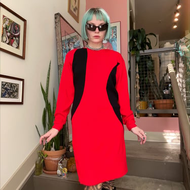 VTG 80s/90s Red and Black Knit Dress 
