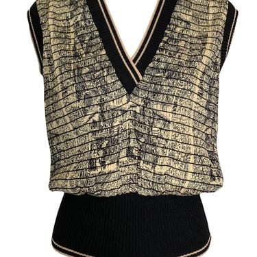 Jean Paul Gaultier Y2K FEMME Toile de Jouy Cream and Black Plissé Vest, NWT