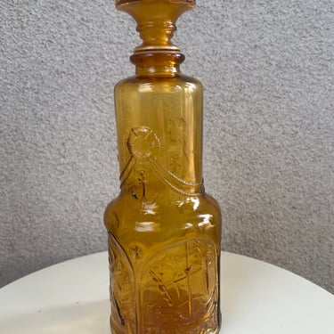 Vintage MCM tall decanter bottle amber glass nautical theme Made in Italy 