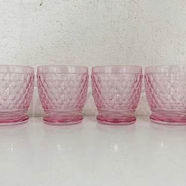Vintage Old Fashion Glasses Set of 4 Pink Villeroy & Boch Boston Double Cocktail Bar 1990s Barware Mid-Century Rocks 