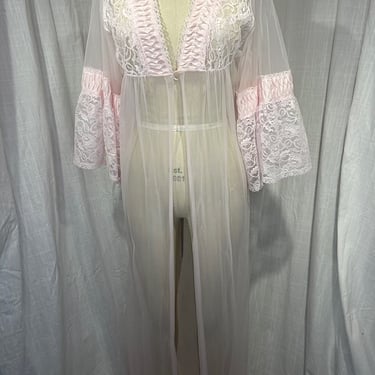 Vintage 60s Baby Pink Sheer Lace Robe | La Boudoir Miami - Miami Shores ...