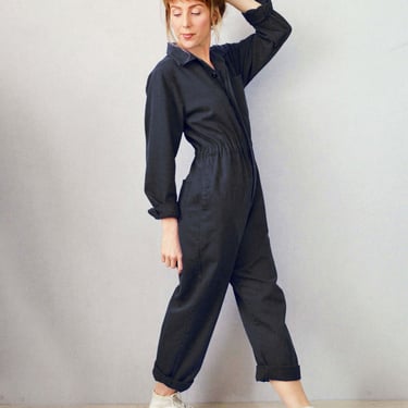 French Workwear Boilersuit Railroad Black - Herringbone Cotton - XS S M L XL - Overalls 