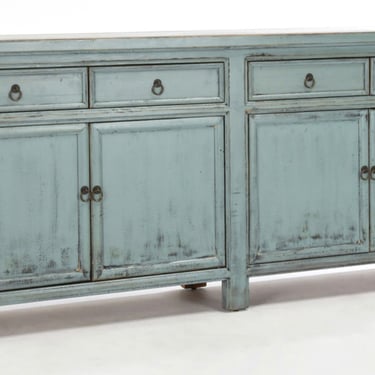 Long 4 Door 4 Drawer Antique Light Blue Cabinet Sideboard by Terra Nova Designs Los Angeles 