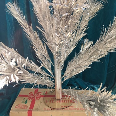 Vintage Evergleam 2&quot;-0&quot; Aluminium Christmas Tree, Table Top Tree, Mid Century Modern, Small Artificial Xmas Tree 