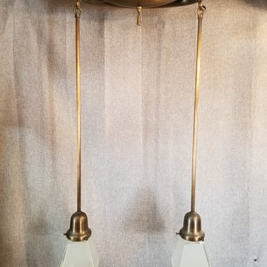 Rejuvenation Antique Brass Double Pendant Pan Light