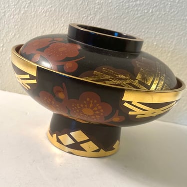 Vintage Japanese Maki-E Lacquer Lidded Bowl 