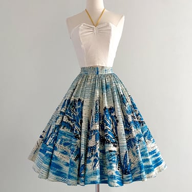Glamorous 1950's Taxco Mexican Novelty Print Circle Skirt / W 26