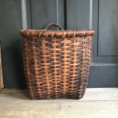 Rustic Willow Flower Basket, Side Handle, Front Door Basket, Antique European Farmhouse 